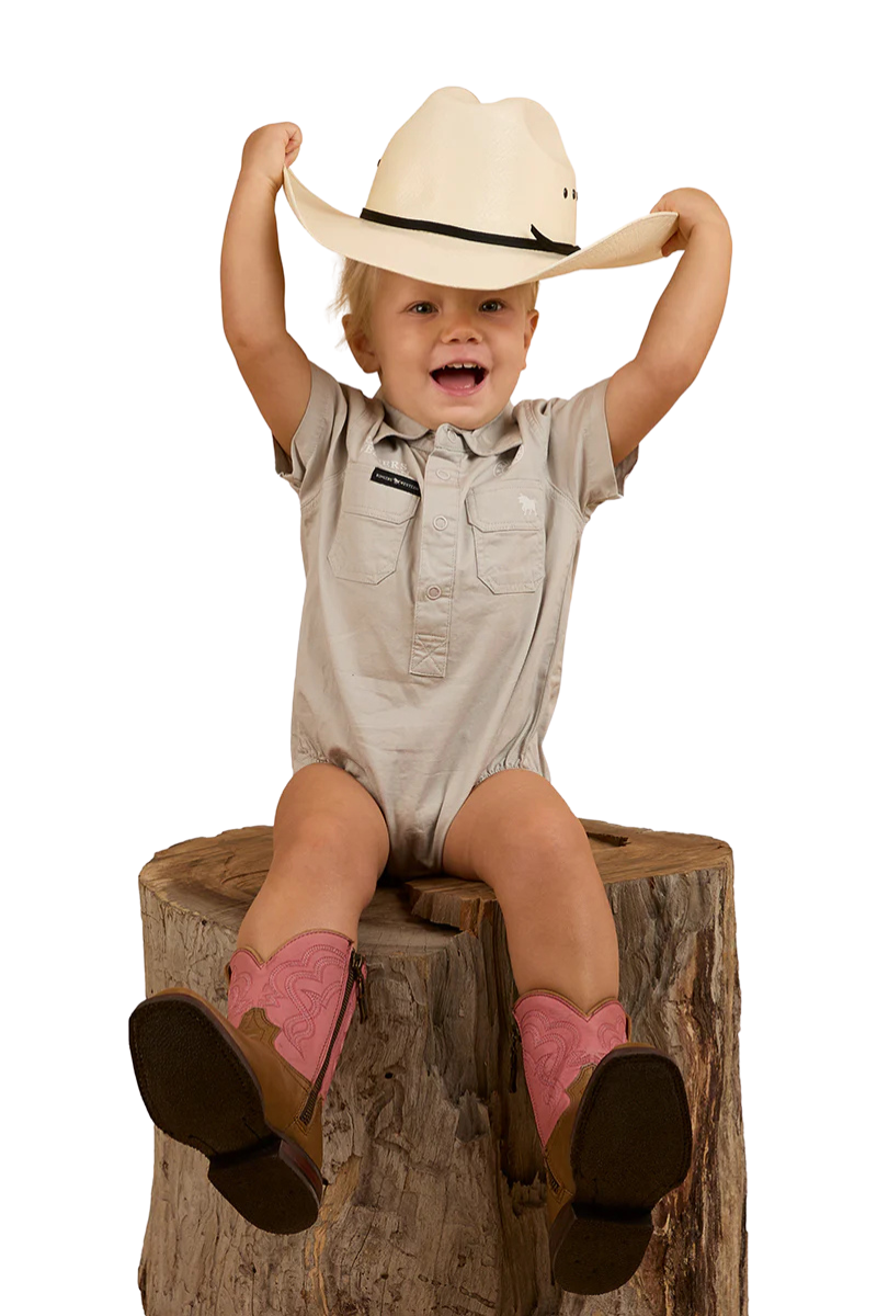 Ringers Western Infants S/S Workshirt Romper (523002RW) Beige