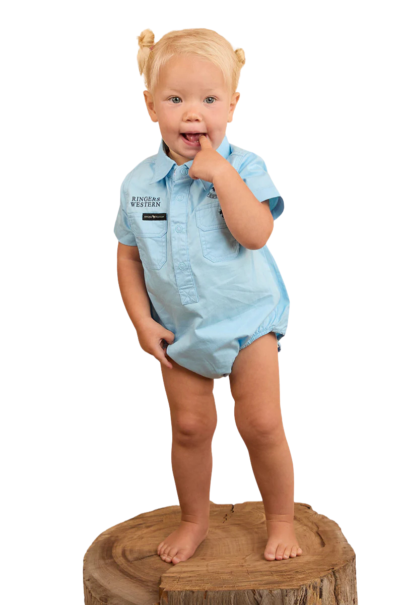 Ringers Western Infants S/S Workshirt Romper (523002RW) Sky Blue