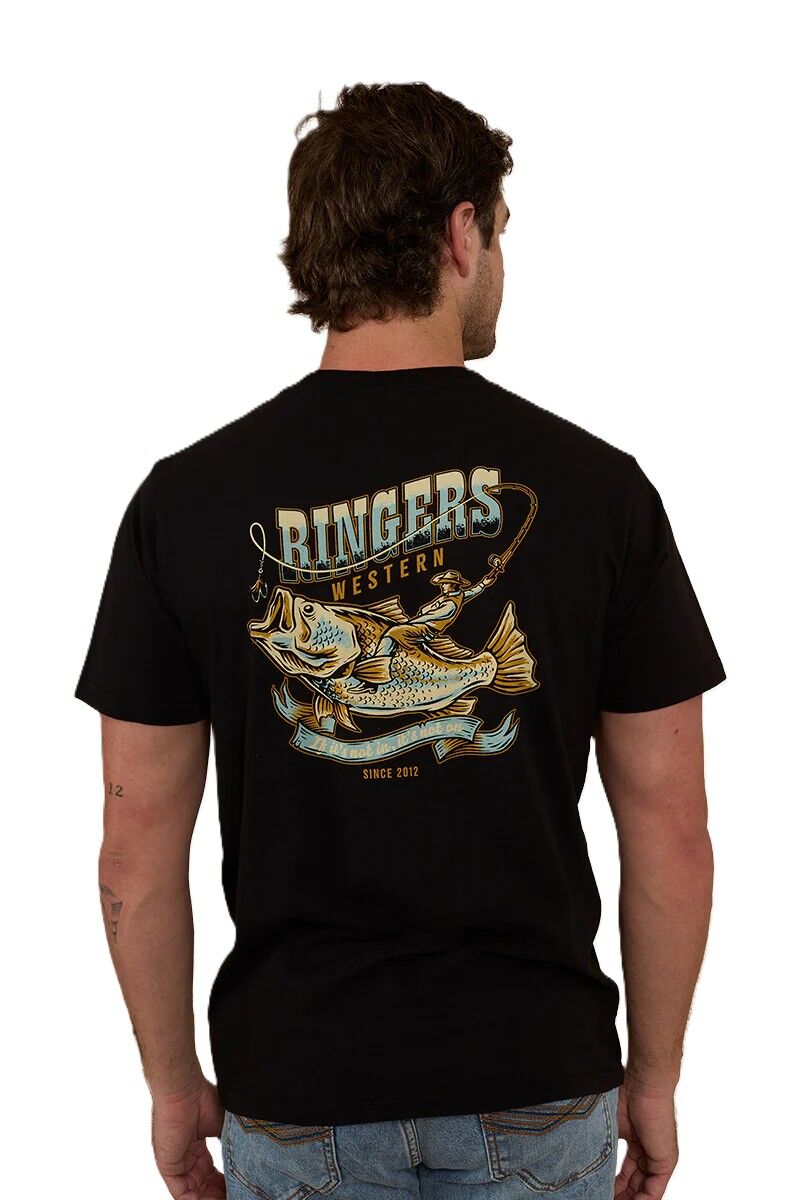 Ringers Western Mens Buckin Barra Loose Fit S/S Tee (123110RW) Black