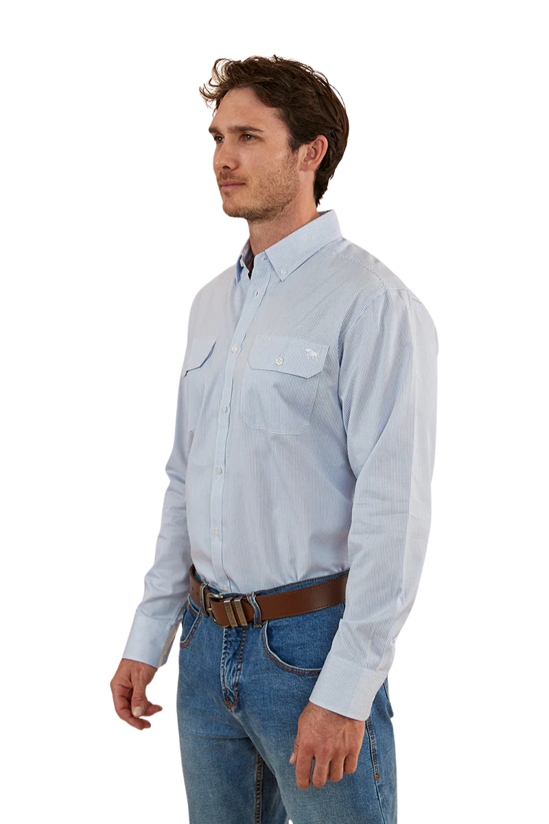 Ringers Western Mens Whyalla L/S Stripe Dress Shirt (123006RW) White/Blue [SD]