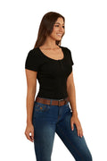 Ringers Western Womens Arabella Scoop Neck S/S Baby Tee (222148RW) Black