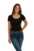 Ringers Western Womens Arabella Scoop Neck S/S Baby Tee (222148RW) Black