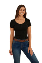 Ringers Western Womens Arabella Scoop Neck S/S Baby Tee (222148RW) Black