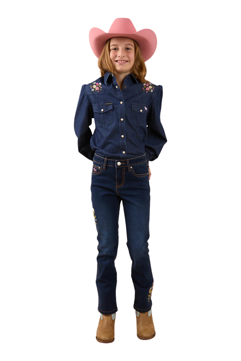 Ringers Western Childrens Dahlia Denim L/S Western Shirt (323034RW) Classic Blue