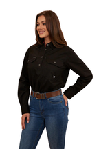 Ringers Western Womens Hereford L/S Half Button Workshirt (222155RW) Black/Melon [SD]