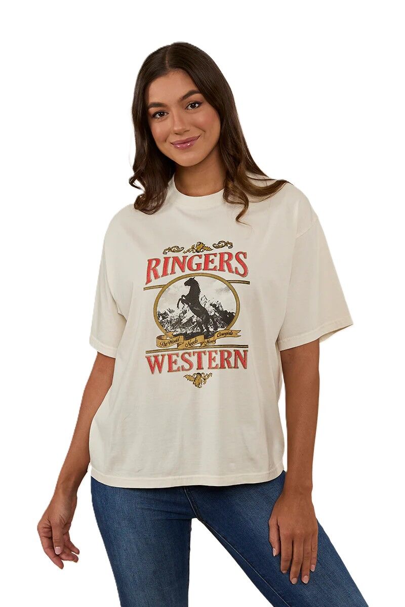 Ringers Western Womens Horsin Around Oversized S/S Tee (223164RW) Vintage White