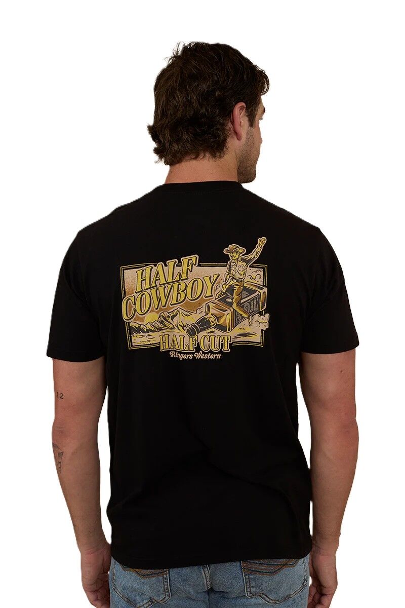 Ringers Western Mens Half Cut Loose Fit S/S Tee (123115RW) Black
