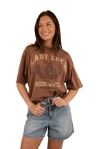 Ringers Western Womens Lady Luck Oversized S/S Tee (224068RW) Washed Saddle Brown