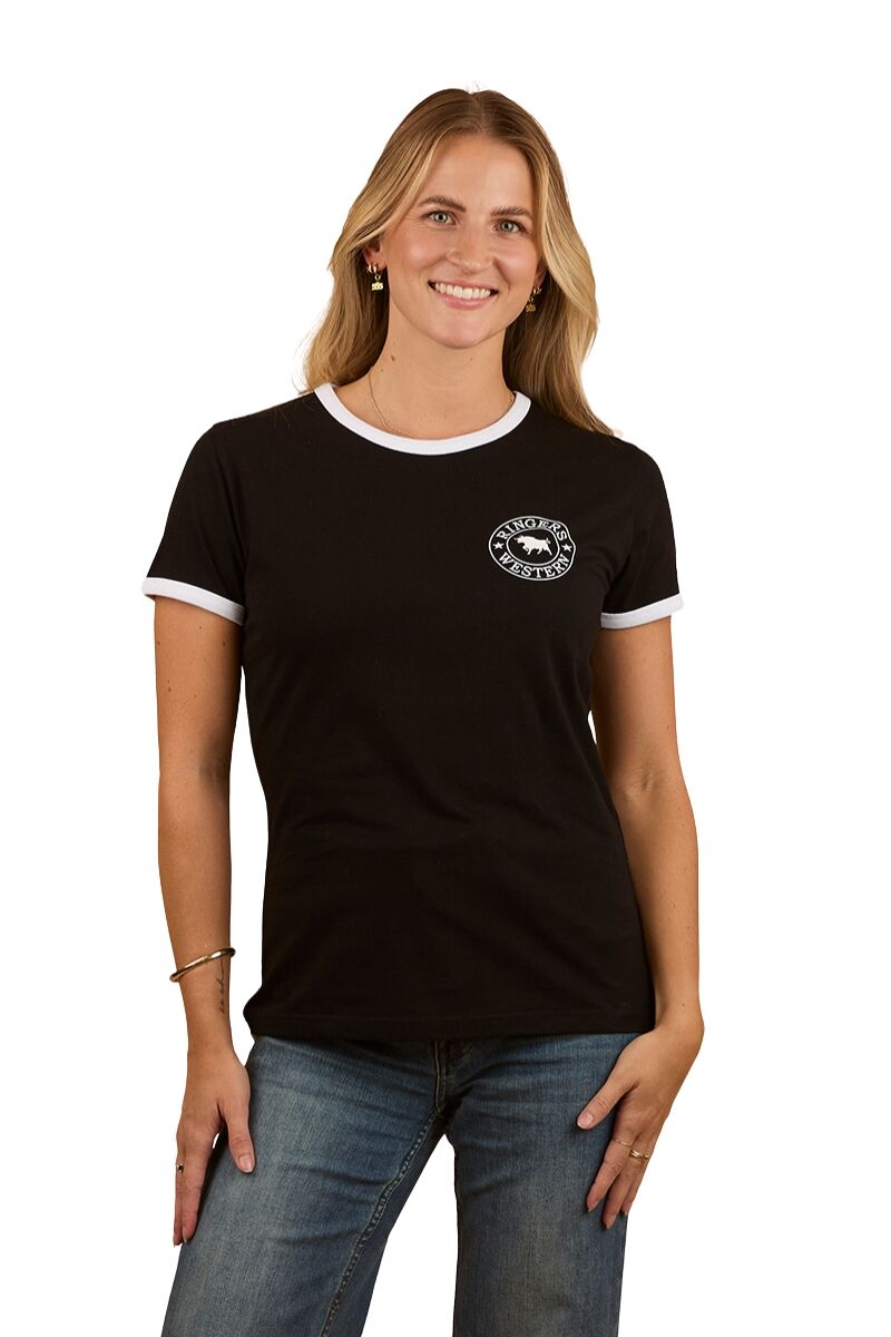 Ringers Western Womens Signature Bull Ringers S/S Tee (225001RW) Black with White Print [SD]