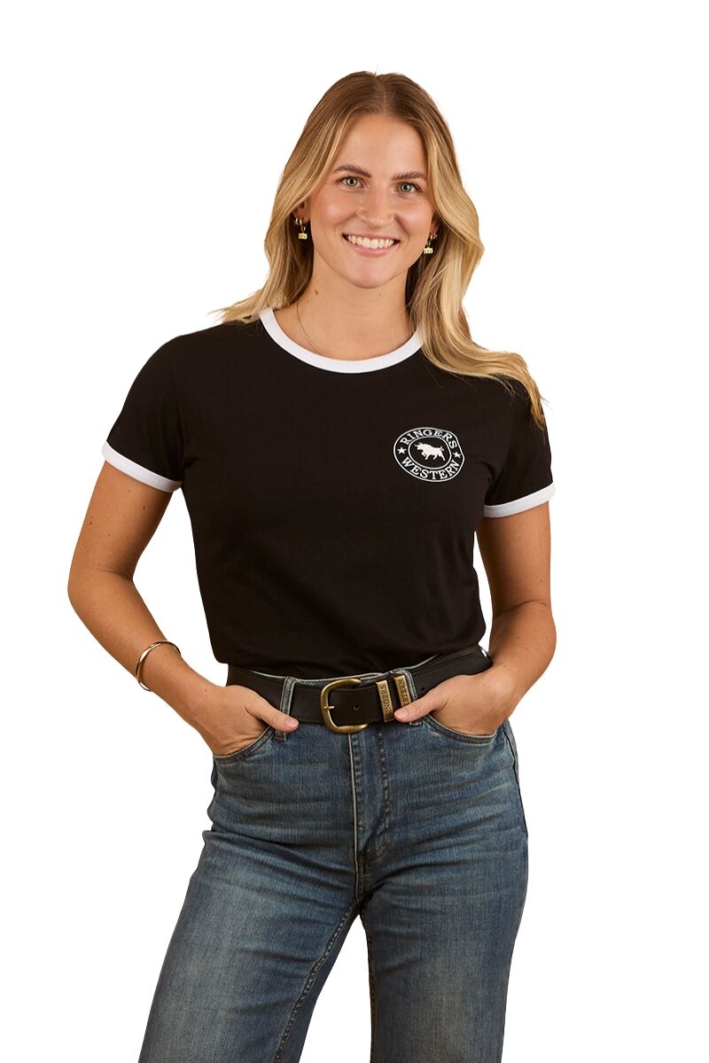 Ringers Western Womens Signature Bull Ringers S/S Tee (225001RW) Black with White Print [SD]
