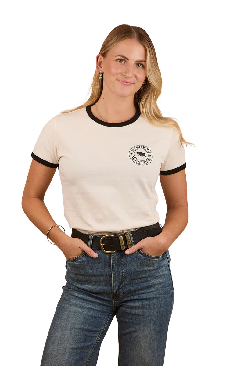 Ringers Western Womens Signature Bull Ringers S/S Tee (225001RW) Off White/Black