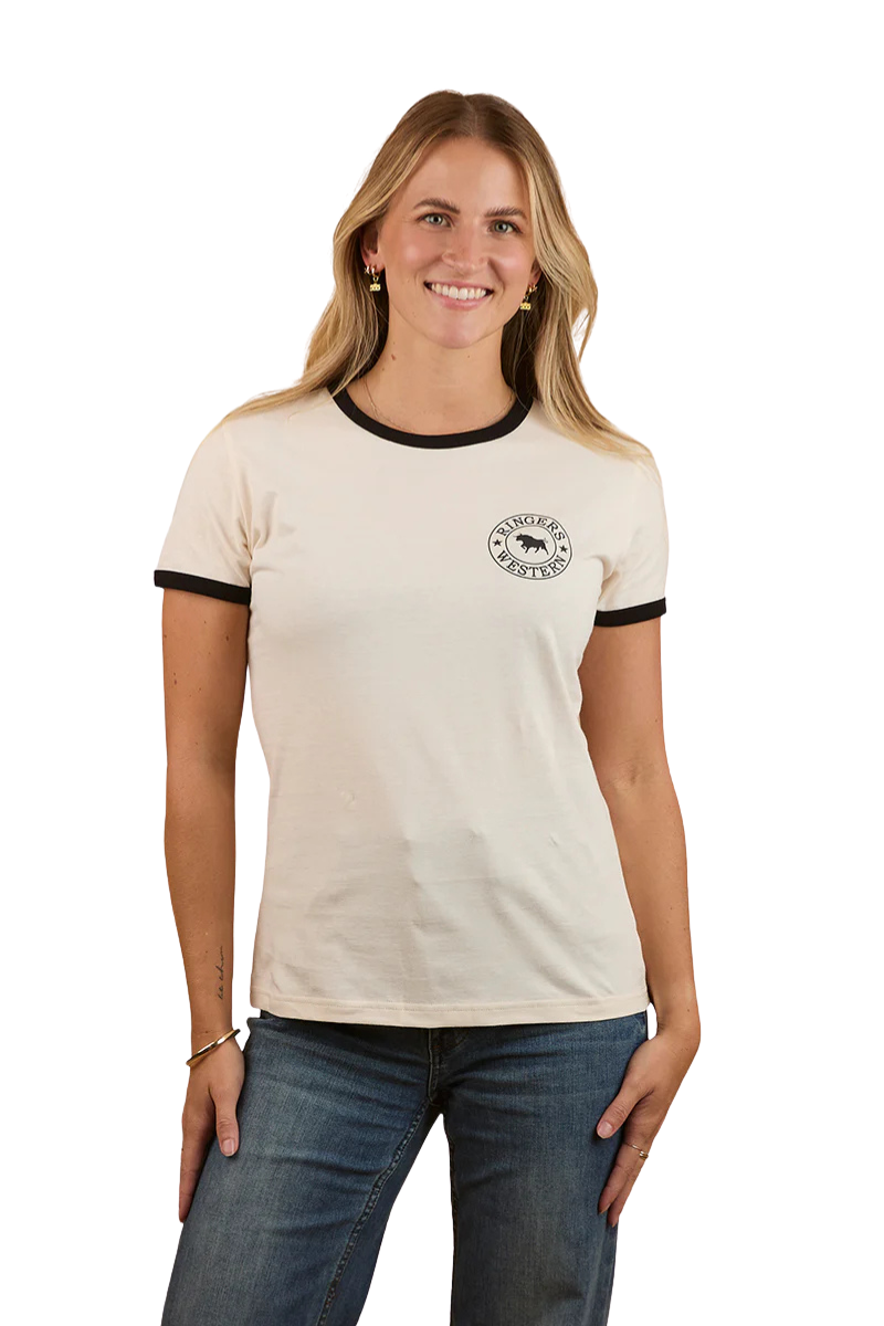 Ringers Western Womens Signature Bull Ringers S/S Tee (225001RW) Off White/Black