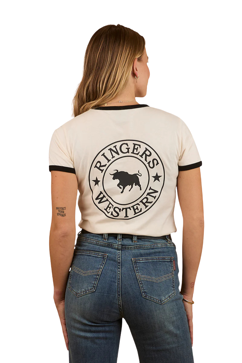 Ringers Western Womens Signature Bull Ringers S/S Tee (225001RW) Off White/Black