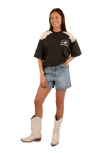 Ringers Western Womens Lets Horse Around Oversized S/S Tee (224070RW) Washed Black/Off White