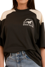 Ringers Western Womens Lets Horse Around Oversized S/S Tee (224070RW) Washed Black/Off White