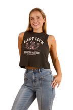Ringers Western Womens Lady Luck Cropped Muscle Tank (224064RW) Charcoal