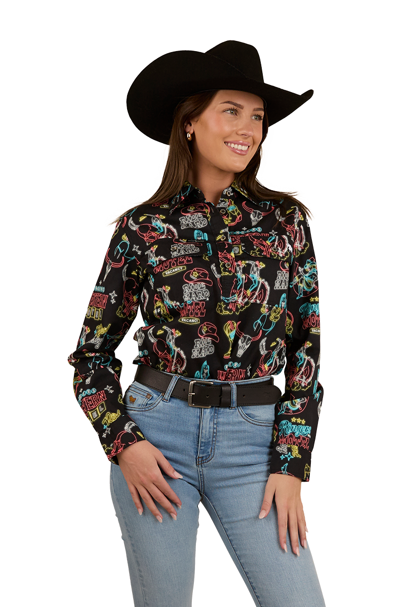 Ringers Western Womens The Dyno Limited Edition Full Button L/S Shirt (224105RW) Black/Multi