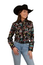 Ringers Western Womens The Dyno Limited Edition Full Button L/S Shirt (224105RW) Black/Multi