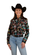 Ringers Western Womens The Dyno Limited Edition Full Button L/S Shirt (224105RW) Black/Multi