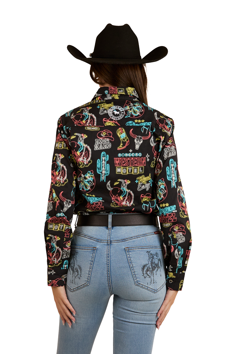 Ringers Western Womens The Dyno Limited Edition Full Button L/S Shirt (224105RW) Black/Multi