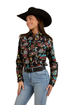 Ringers Western Womens The Dyno Limited Edition Full Button L/S Shirt (224105RW) Black/Multi