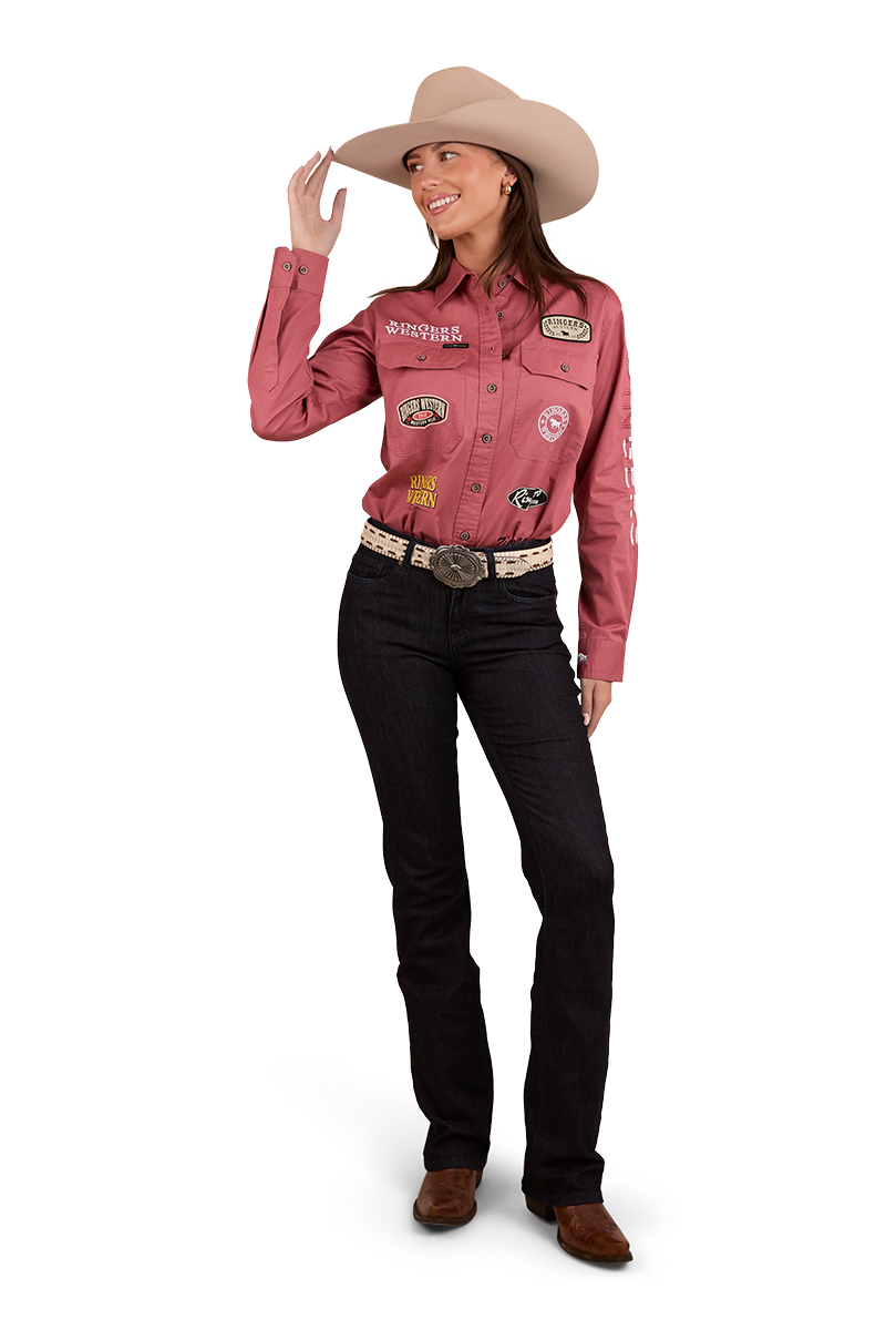 Ringers Western Womens Barrel Racer Full Button L/S Shirt (224091RW) Dusty Rose