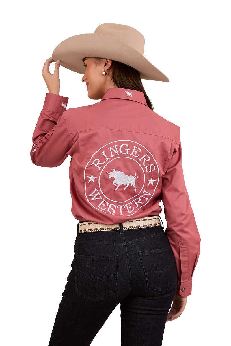 Ringers Western Womens Barrel Racer Full Button L/S Shirt (224091RW) Dusty Rose