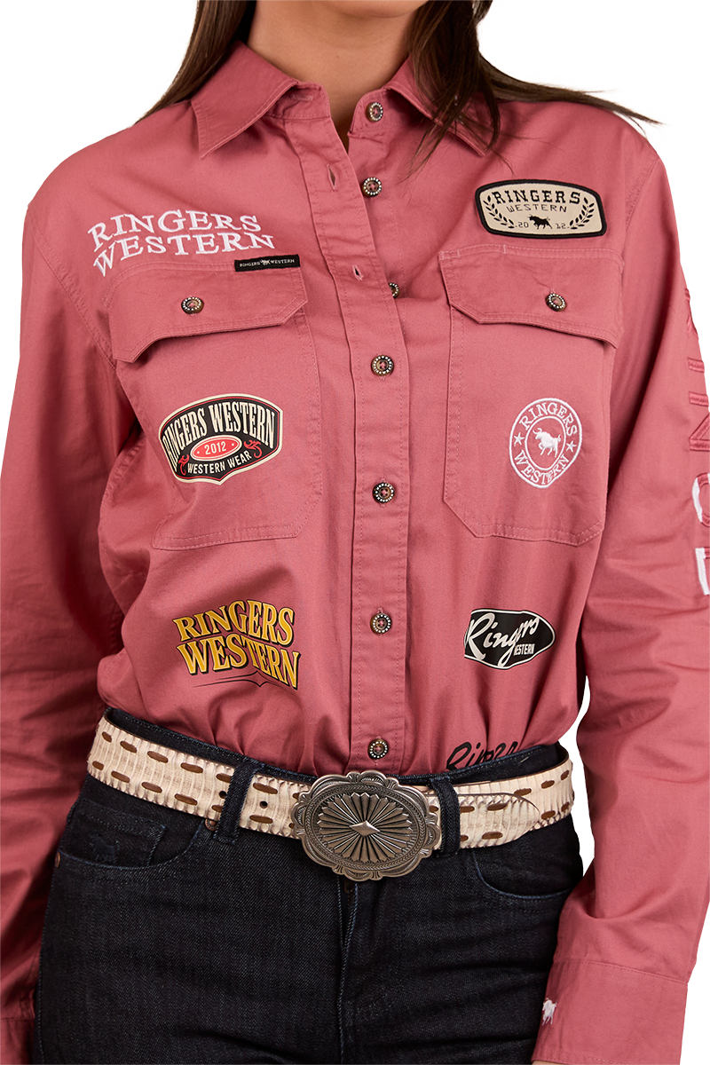 Ringers Western Womens Barrel Racer Full Button L/S Shirt (224091RW) Dusty Rose