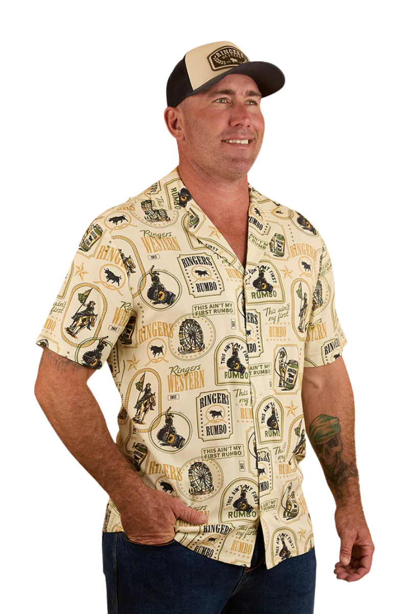 Ringers Western Mens Aint My First Rumbo Mens S/S Pub Shirt (124063RW) Off White