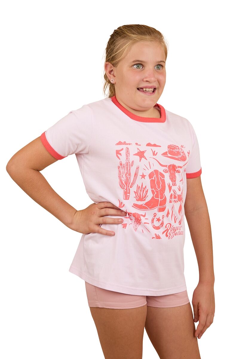 Ringers Western Childrens Boot Scootin Kids Ringer S/S Tee (324017RW) Barely Pink