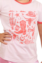 Ringers Western Childrens Boot Scootin Kids Ringer S/S Tee (324017RW) Barely Pink