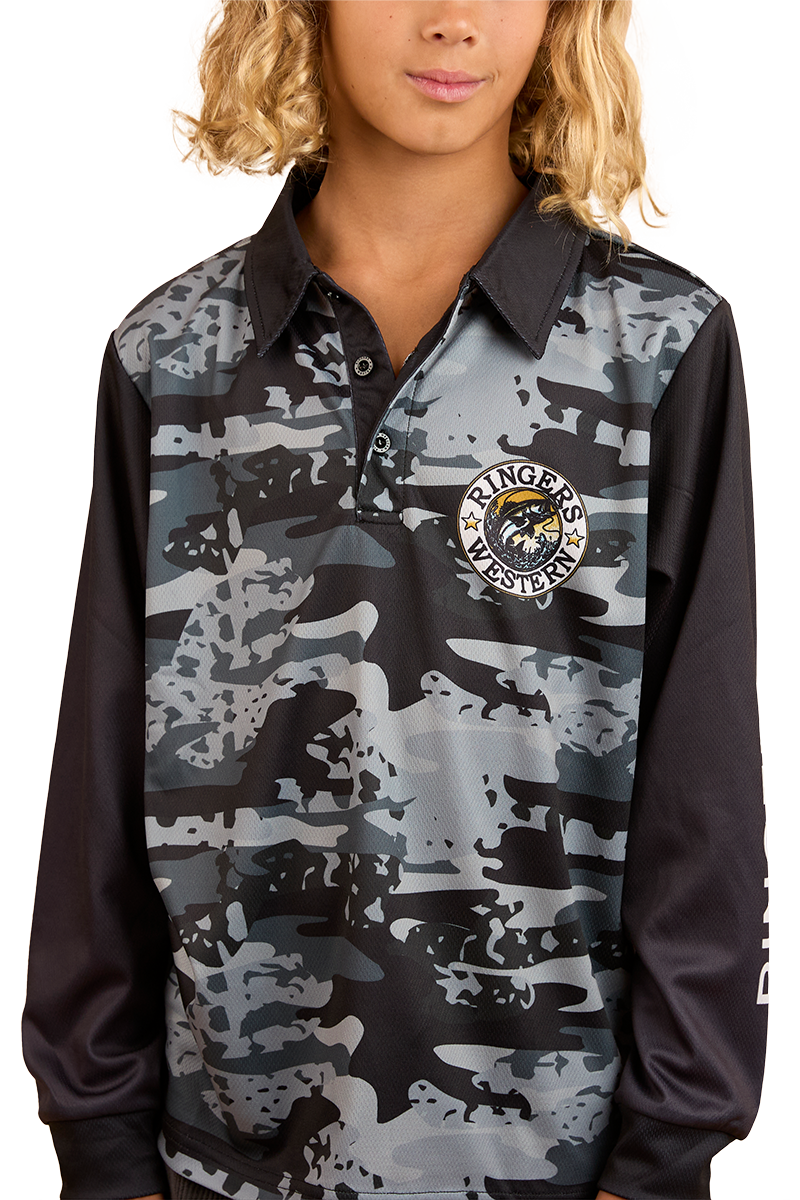 Ringers Western Childrens Big Catch L/S Fishing Jersey (324018RW) Black Camo