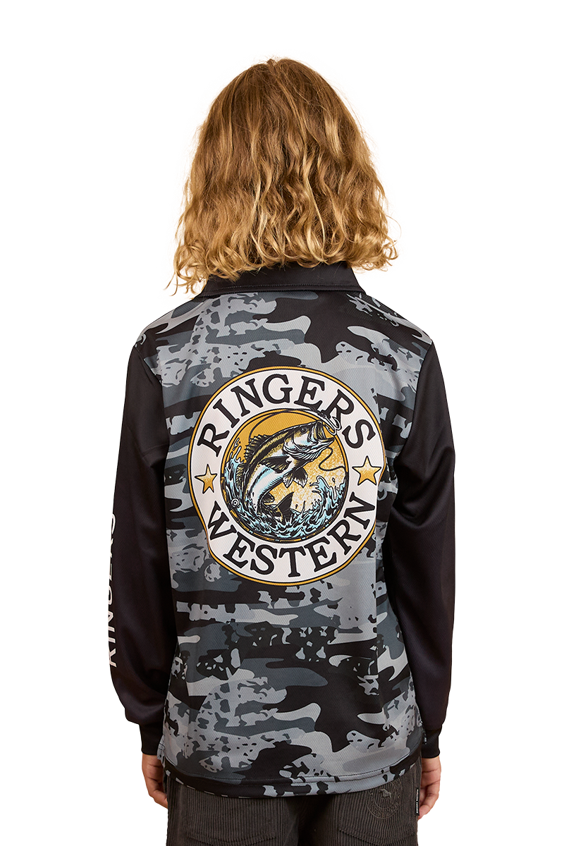 Ringers Western Childrens Big Catch L/S Fishing Jersey (324018RW) Black Camo