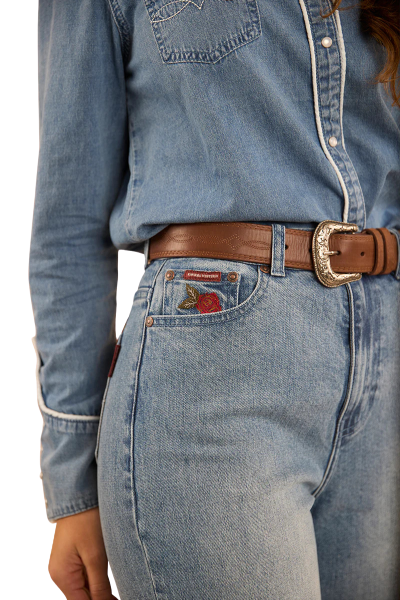 Ringers Western Womens Visalia Rose Wide Leg Jeans (223117RW) Light Wash Blue