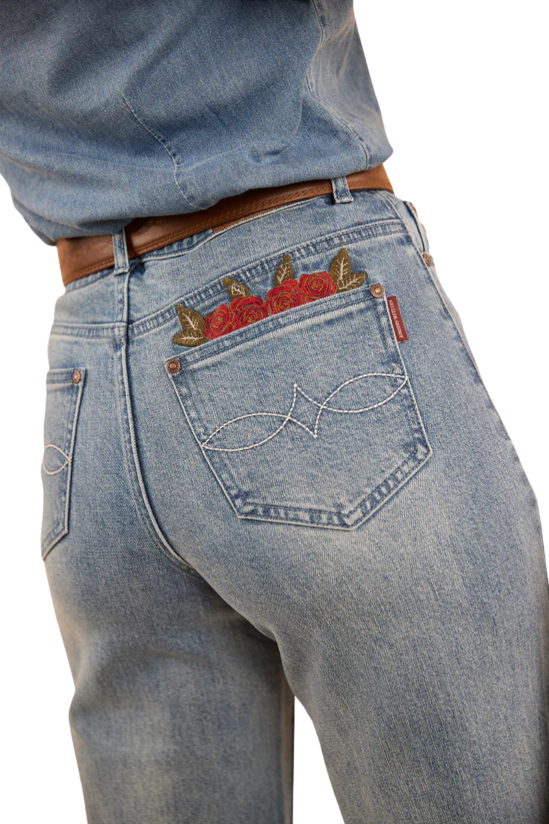 Ringers Western Womens Visalia Rose Wide Leg Jeans (223117RW) Light Wash Blue