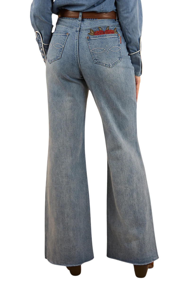 Ringers Western Womens Visalia Rose Wide Leg Jeans (223117RW) Light Wash Blue