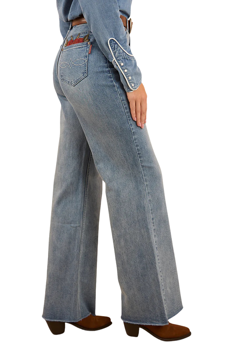 Ringers Western Womens Visalia Rose Wide Leg Jeans (223117RW) Light Wash Blue