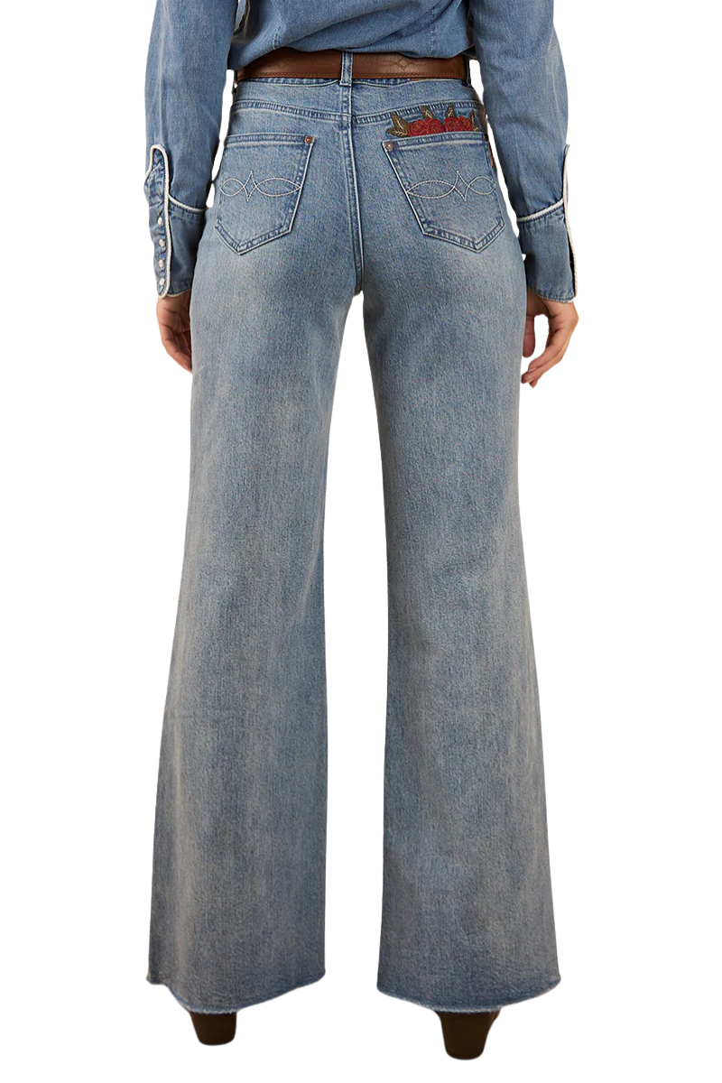 Ringers Western Womens Visalia Rose Wide Leg Jeans (223117RW) Light Wash Blue