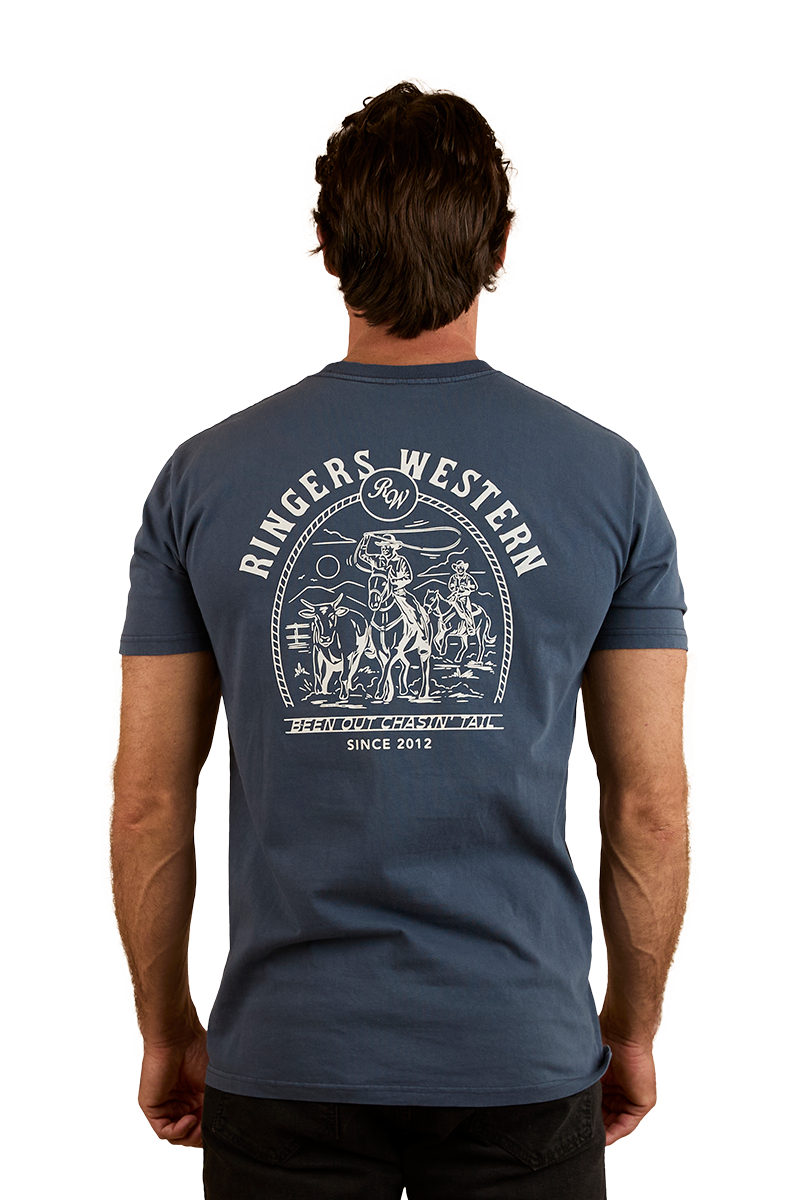 Ringers Western Mens Chasin' Tail S/S Tee (124075RW) Washed Navy [SD]