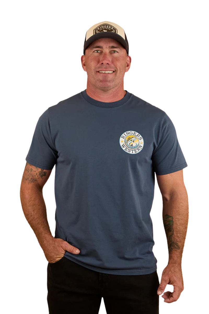 Ringers Western Mens Big Catch Loose Fit S/S Tee (124079RW) Washed Navy
