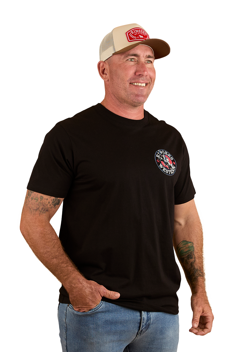 Ringers Western Mens Bucking Bull Loose Fit S/S Tee (124069RW) Black