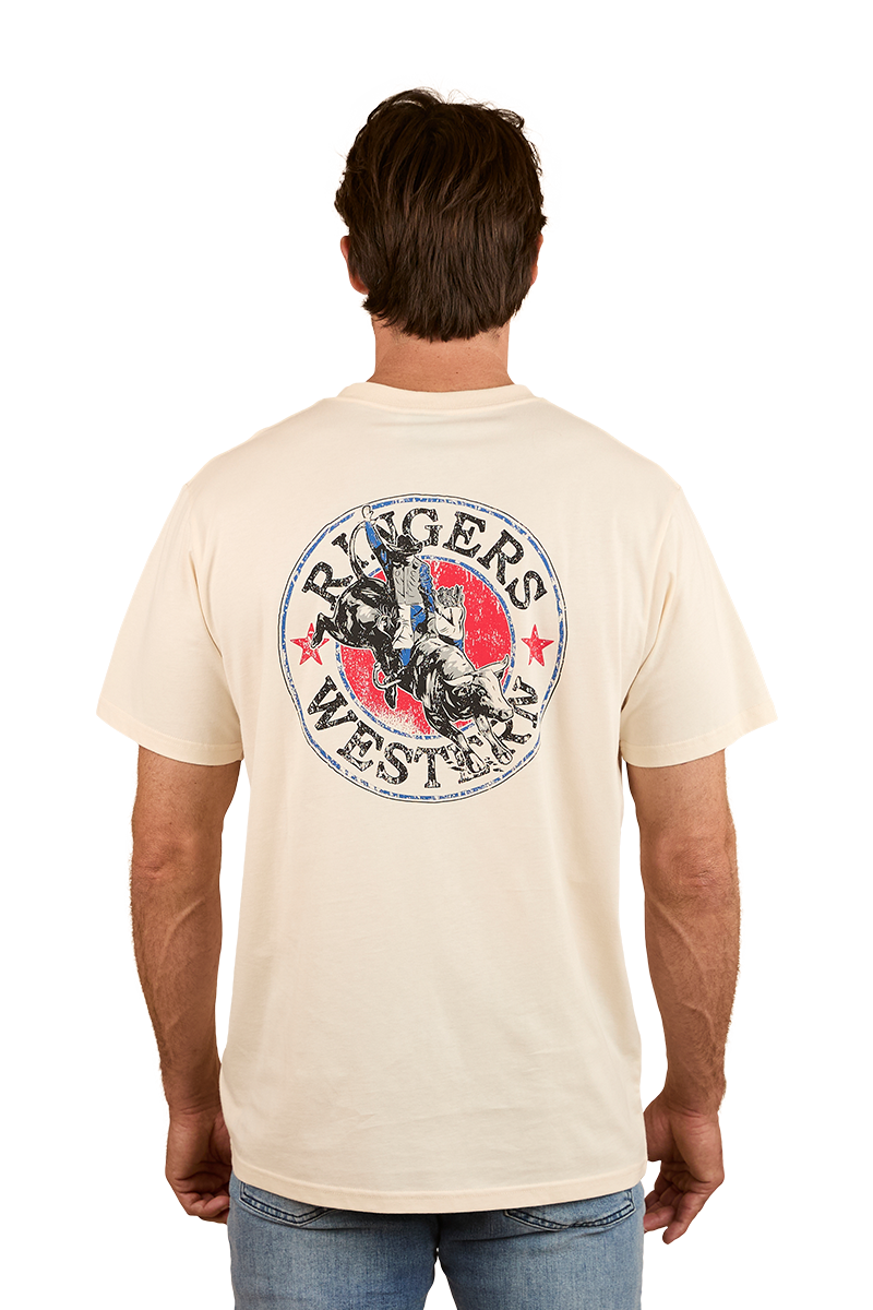 Ringers Western Mens Bucking Bull Loose Fit S/S Tee (124069RW) Off White