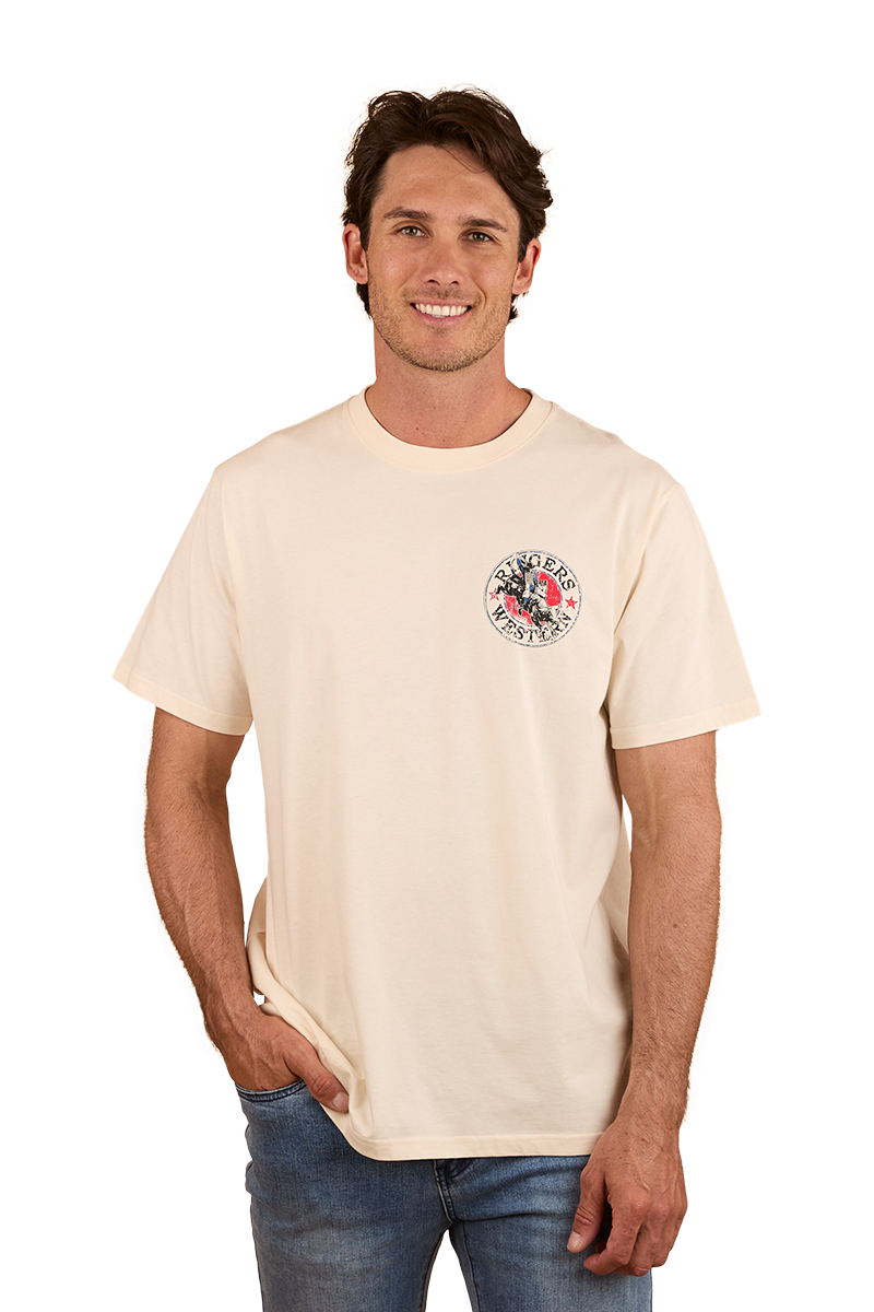 Ringers Western Mens Bucking Bull Loose Fit S/S Tee (124069RW) Off White
