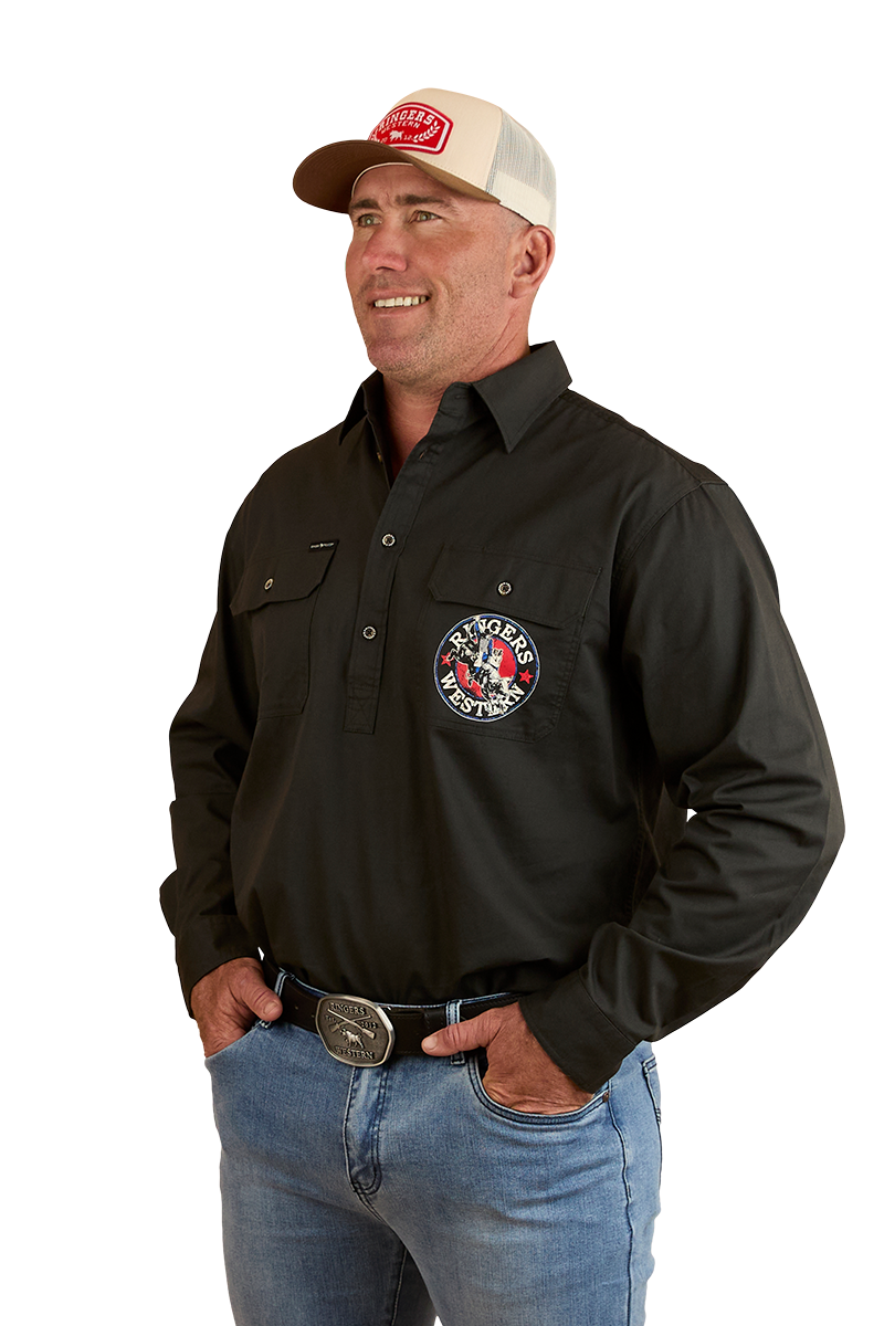 Ringers Western Mens 8 Seconds Half Button L/S Shirt (124093RW) Charcoal