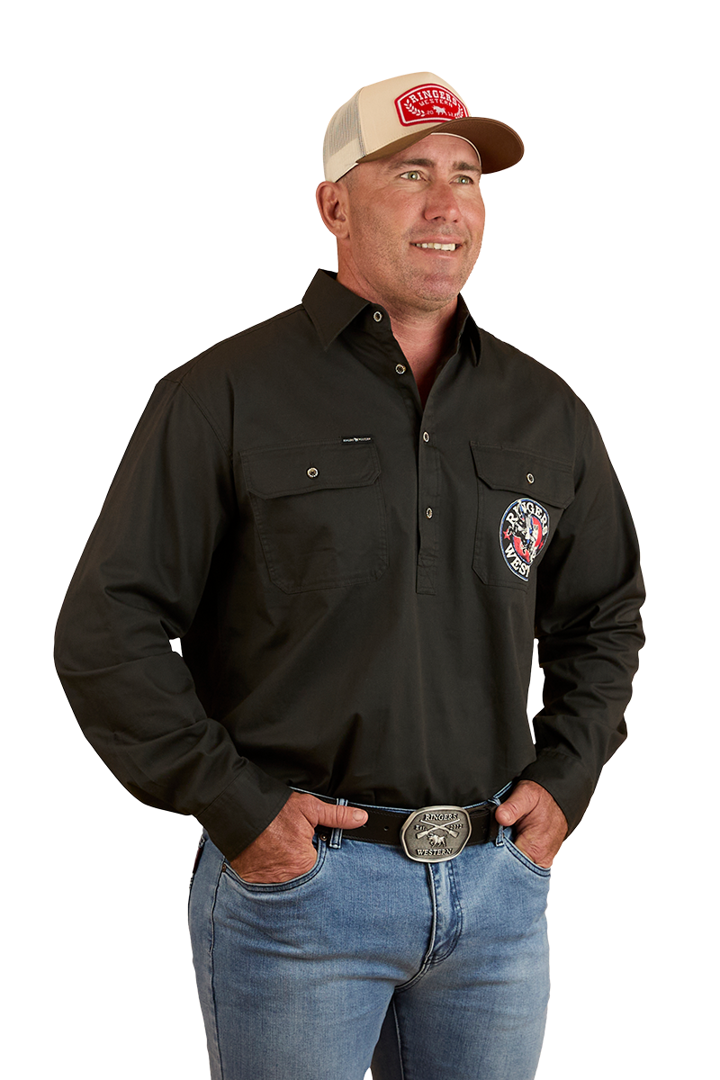 Ringers Western Mens 8 Seconds Half Button L/S Shirt (124093RW) Charcoal