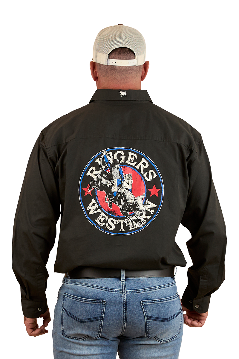 Ringers Western Mens 8 Seconds Half Button L/S Shirt (124093RW) Charcoal