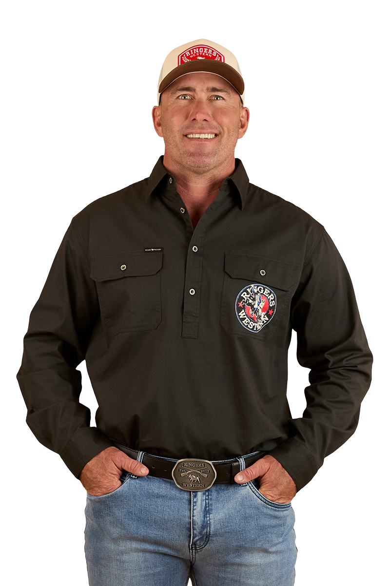 Ringers Western Mens 8 Seconds Half Button L/S Shirt (124093RW) Charcoal
