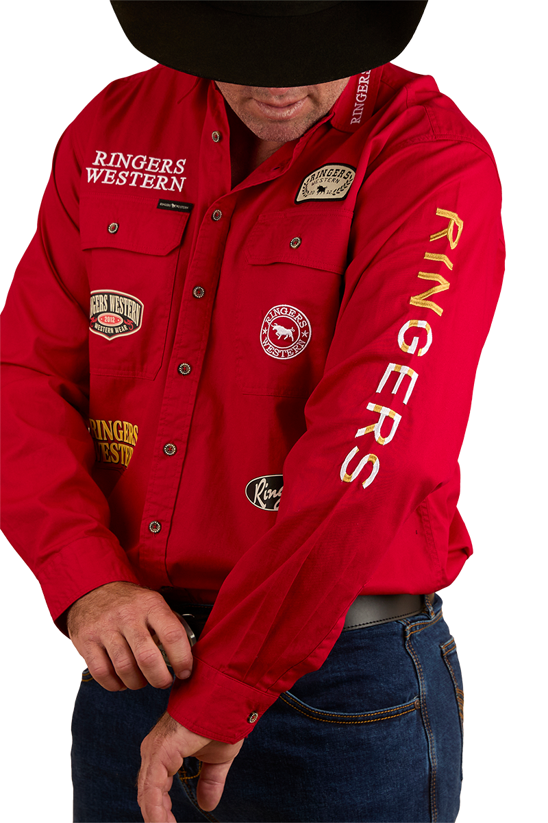 Ringers Western Mens Chute Boss Full Button L/S Shirt (124072RW) Dark Red