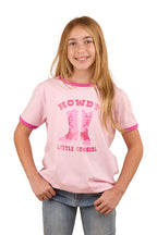 Ringers Western Childrens Howdy Cowgirl Ringer S/S Tee (324020RW) Ballet Pink