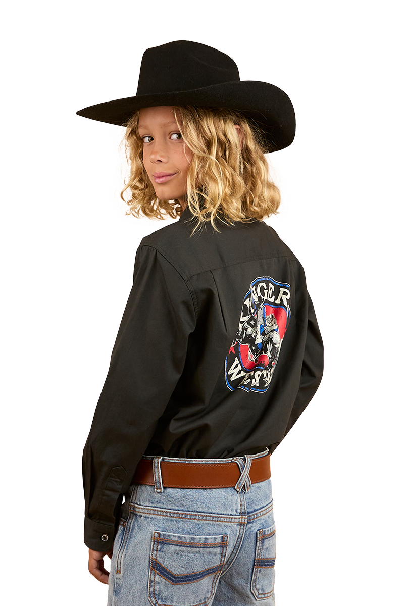 Ringers Western Childrens 8 Seconds Bucking Bull L/S Shirt (324037RW) Charcoal
